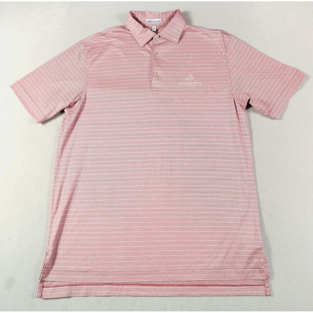 Peter Millar Pelican Hill Polo Shirt Mens M Pink Striped Short Sleeve Cotton